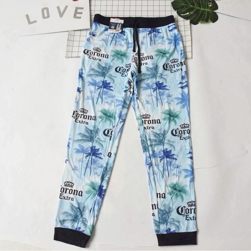 

Export Men Summer Thin Print Milk Silk Soft Comfortable Home Pants Plus Size Loose Casual Track Sweatpants Light Blue XL