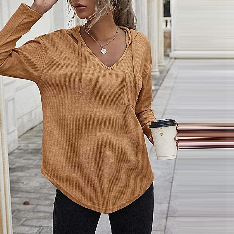 Dámské mikiny s kapucí do V s dlouhým rukávem Pulovr se stahovací šňůrkou Topy s kapsou