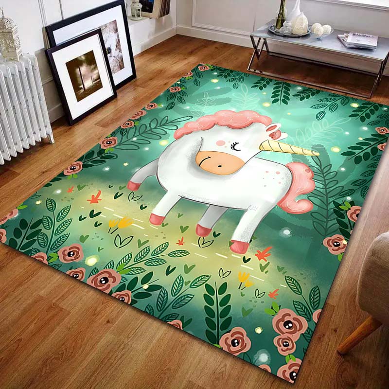 Cartoon Cute Unicorn Print Carpet Living Room Bedroom Bedside Sofa Floor Mat Modern Home Decor Kids Room Area Rug Luxury Gift