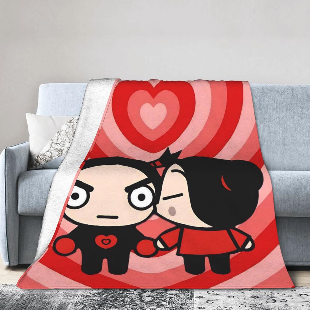 Cute P-Pucca Anime Blankets Velvet Summer Breathable Super Warm Throw Blankets for Home Outdoor Rug Piece