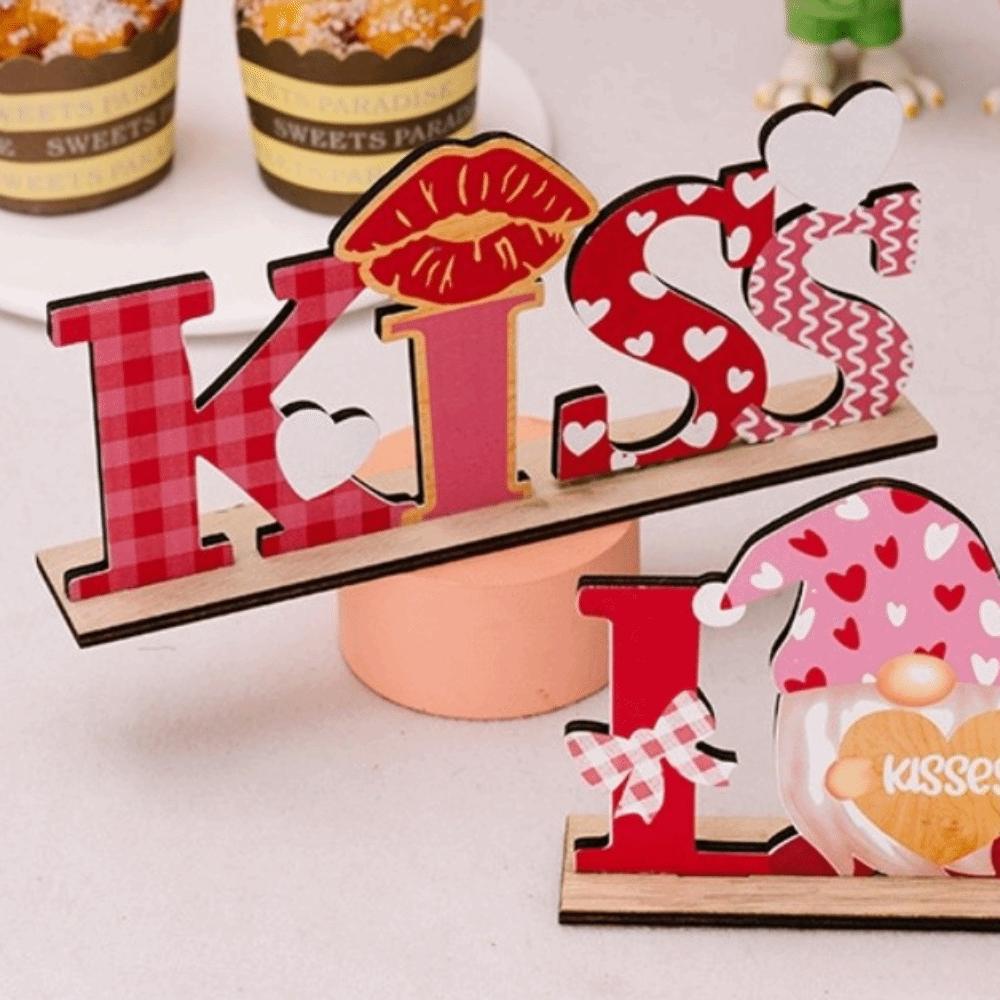 Wooden Art Craft Valentine Day Wooden Decorations Lip Love Heart Wooden Letter Ornaments  Table