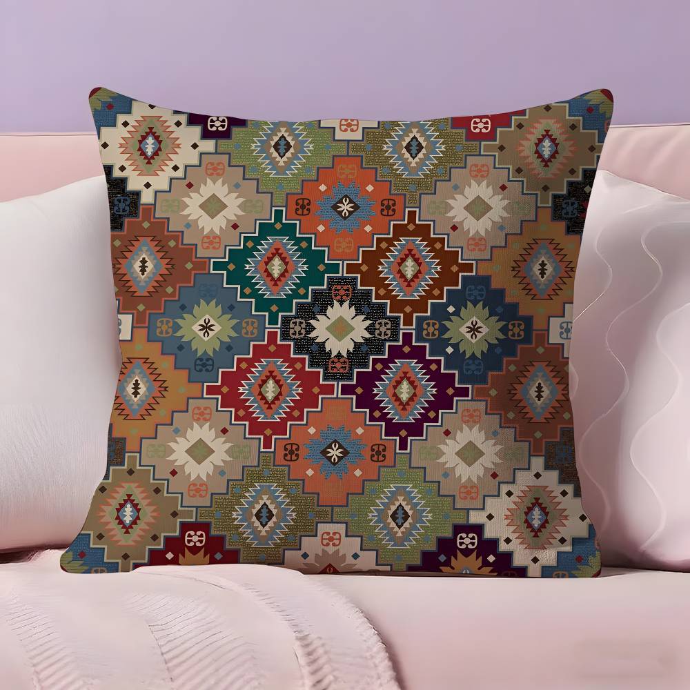 Turkish Kilim Navaho Vintage Pillow Case Anti-dustmite Pillowcase Invisible Zipper Silky Short Plush Sofa Cushion Cover