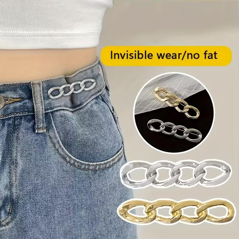 4-in-1 No-Sew Waist Buckle: Adjustable Belt for Jeans & Dress Sleeves. 3pcs Alloy Snap Fastener, Fits Most Waistbands.