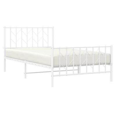 Metal Bed Frame with Headboard and Footboard White 107 X 203 Cm