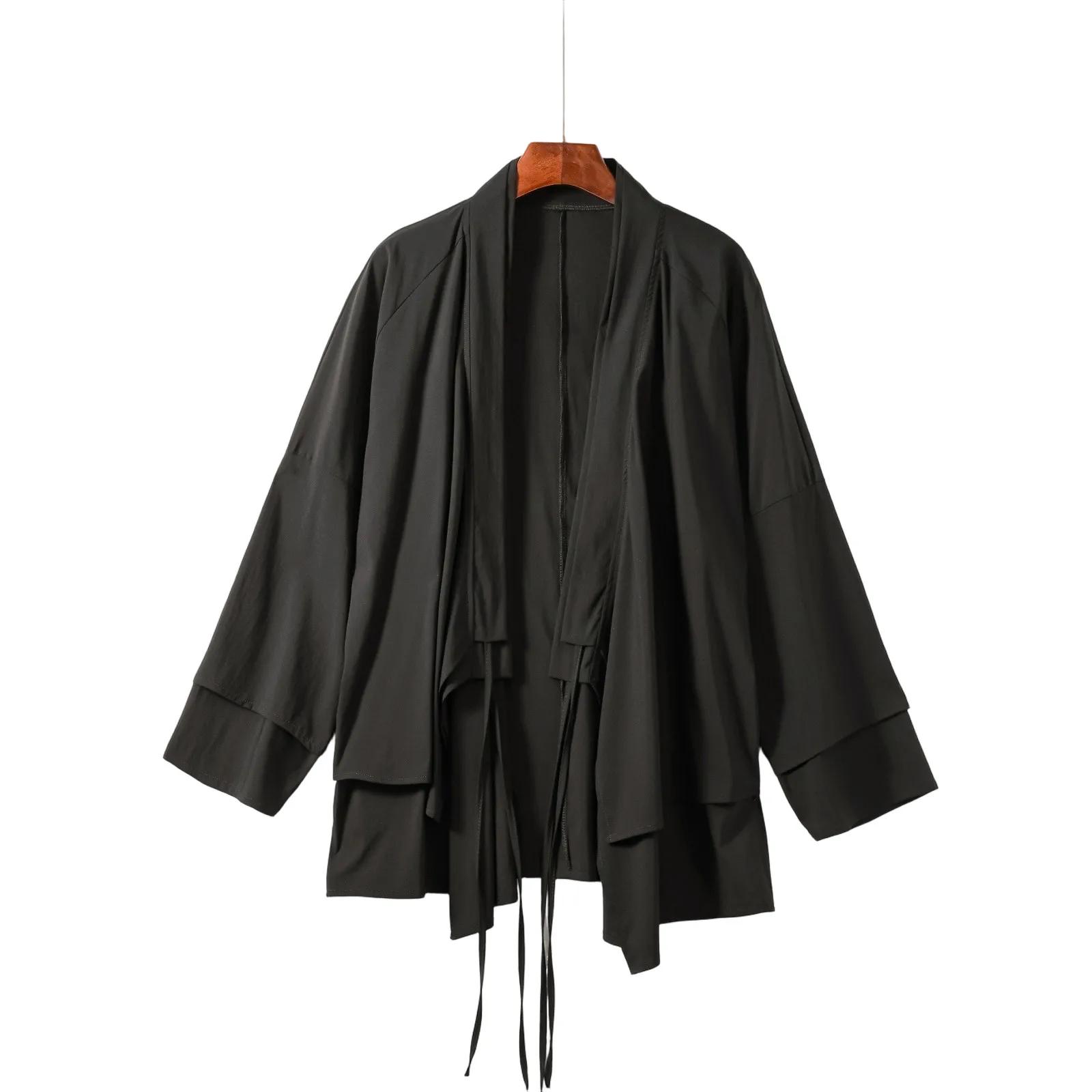 

Men Chinese Style Tops Men s Mid-Length Open Cardigan Zen Tea Robe Spring Traditional Hanfu Casual Wear Shirts Ethnic Clothing L