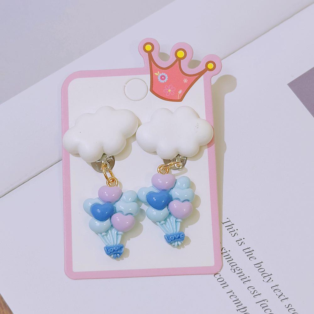 Cute Cloud Balloon Earrings for Girls - No Piercing Princess Style Dangle Clips