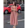Plus-Size Summer High-End Red Casual Elegant V-Neck Dress, Loose Fit, Slimming, Holiday Style Long Dress