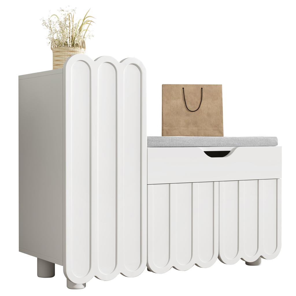 Modern 3-door shoe cabinet with drawer & seat cushion – White – Shoe cabinets and shoe benches