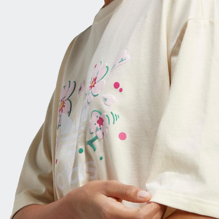 Adidas Originals Sakura Limited Edition SS23 Floral Logo Print Casual Round Neck Short Sleeve Tee Women Tops Milk-White IP3751
