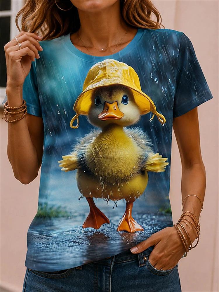 Women's Summer Round-Neck Casual T-Shirt: Artistic Short-Sleeve T-Shirt with Abstract Line Dog Print Minimalist Streetwear Top