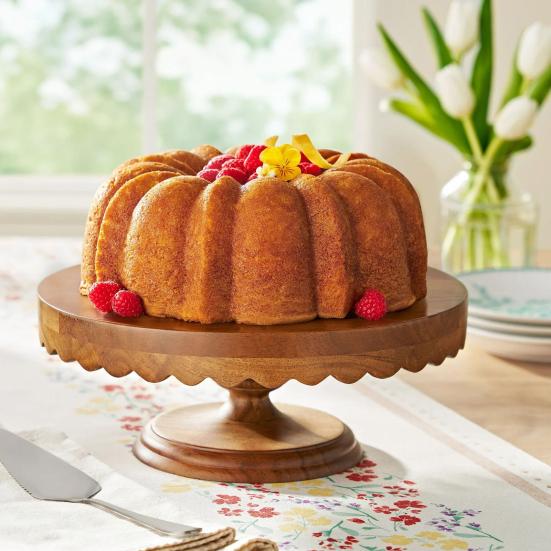 Runder Kuchenständer aus Holz mit gewelltem Rand Dessert-Präsentationsplatte Multifunktionales Charcuterie-Brett Cupcake-Halter-Ständer Obstteller Küchenhelfer