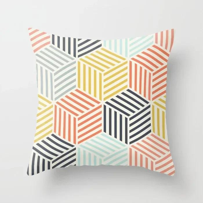 Nordic Light Pink Yellow Geometry Cushion Cover Abstract Art Polyester Pillowscase Simple Modern Couch Decorative Pillow Covers