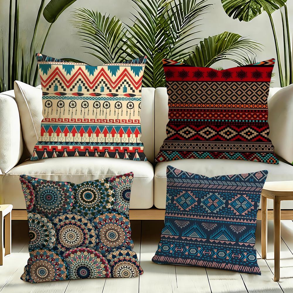 Red Ethnic style shading Cushion Cover Reversible Plush Pillow Cover Soft Fluffy Home Decor for Sofa Bedroom