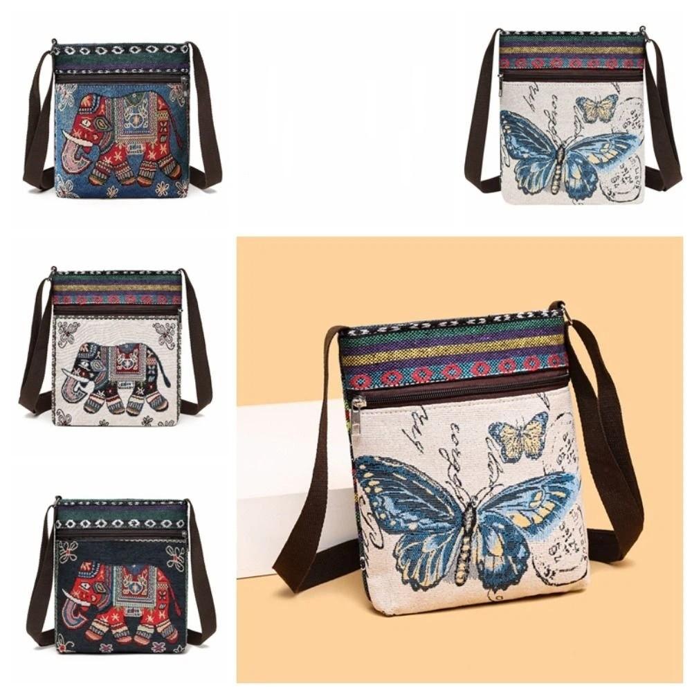 Large Capacity Cute Elephant Cloth Bag Embroidery Animal Shoulder Bag  Grocery Handbags