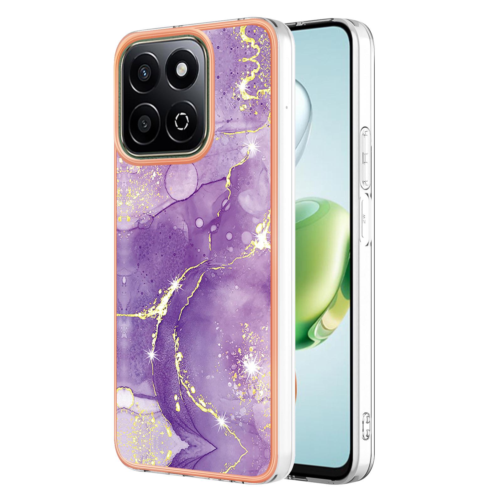 

For Honor X7c 4G/Honor 200 Smart 5G TPU Case with IMD Marble Pattern Electroplated Back Cover Purple 002