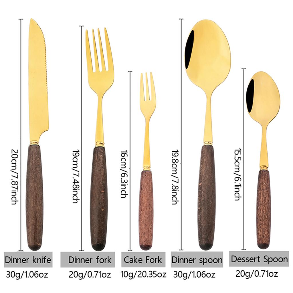 4/5pcs Western Wooden Handle Dinnerware Set Mirror Gold Stainless Steel Tableware Set Knife Fork Coffee Spoon Table Silverware