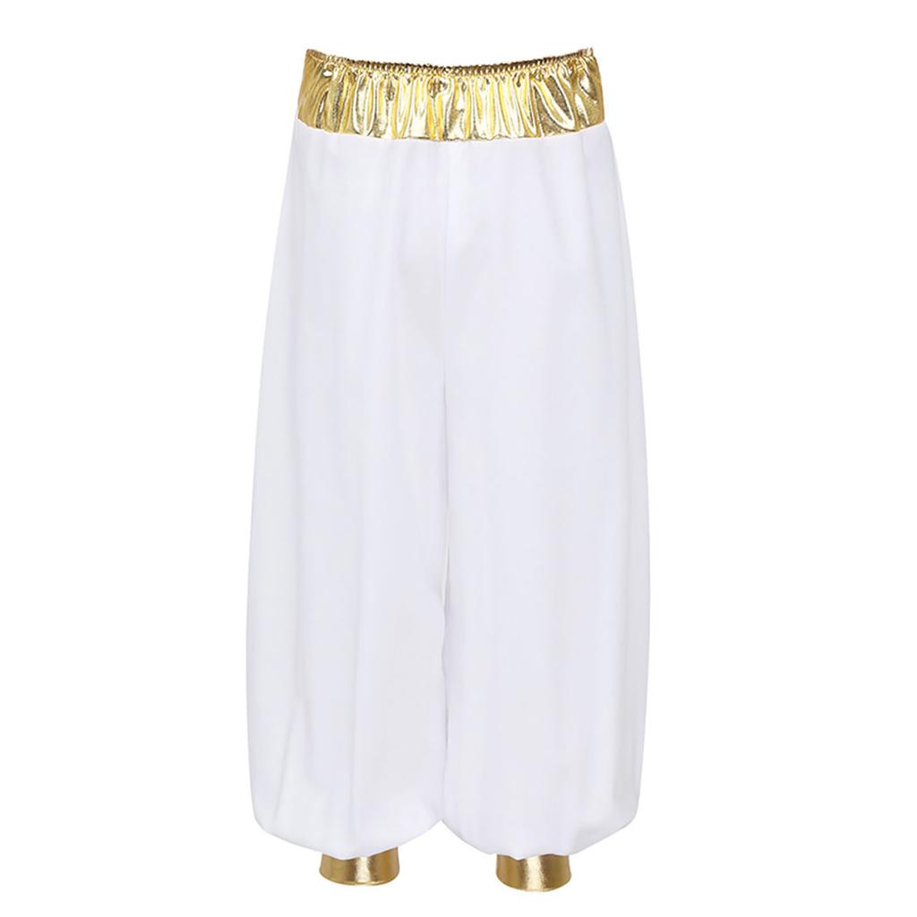 Costume Principe Arabo per Ragazzo Halloween Gilet Aperto Davanti Pantaloni con Elastico in Vita Treccia Decorativa Outfit Cosplay