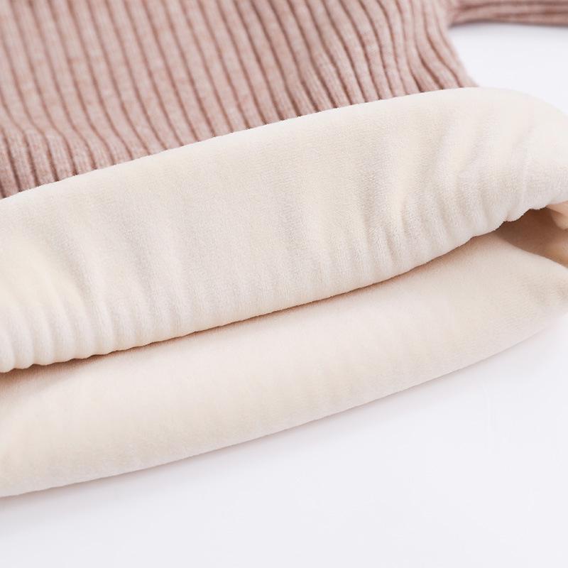 Children's Slim Fit Knit Sweater with High Neck and Velvet Lining for Autumn and Winter.