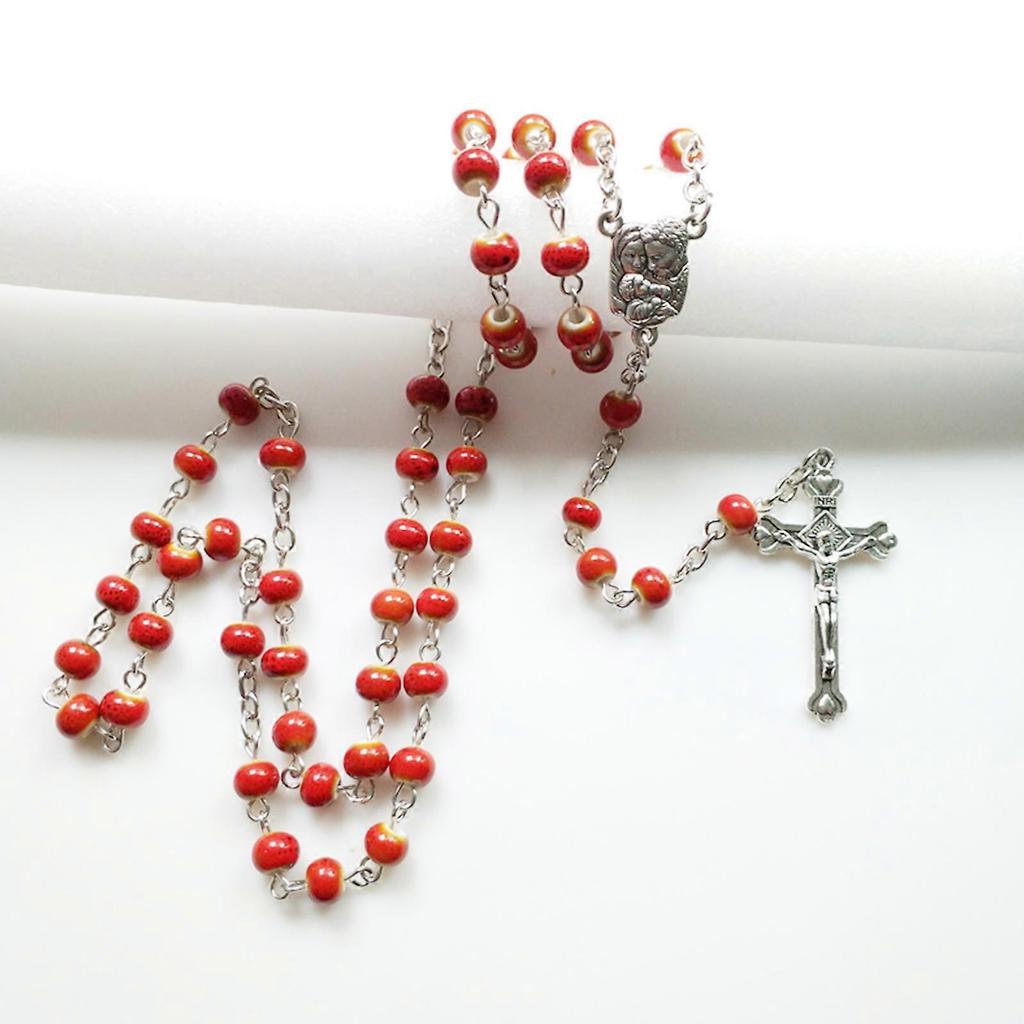 Vintage Ceramic Beads Rosary Necklace Jesus Christ Crucifix for Cross Necklaces for Women Jewelry Charm Prayer Gifts