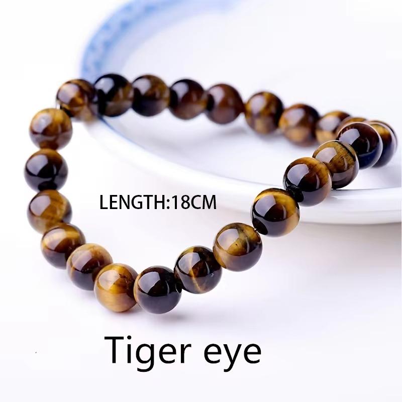 1pc Beaded Bracelet Lovers 0.32in/8mm Natural Stone Beads Men's Black Onyx Lava Tiger Eye For Women/Men Jewelry