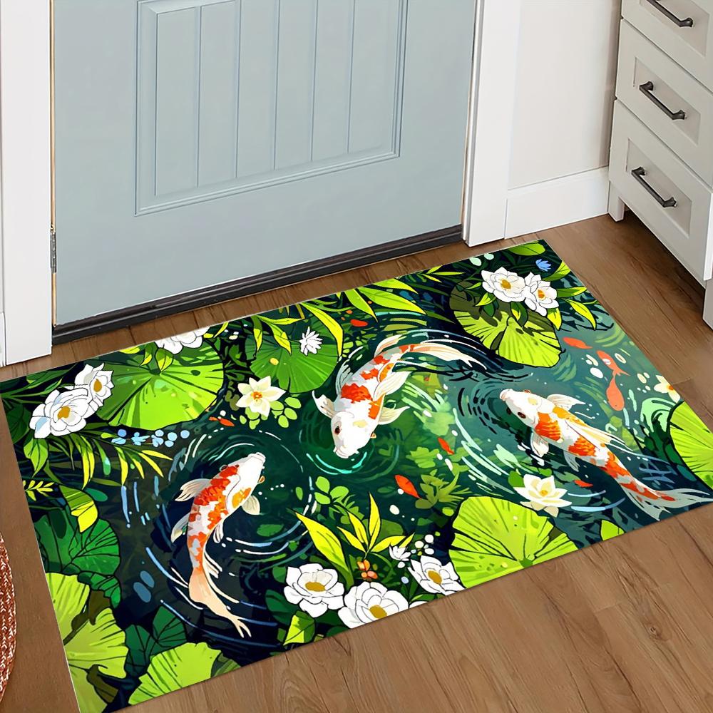 Koi Fish Print Welcome Entrance Doormat Home Decor Carpet Indoor Outdoor Floor Mat Living Room Bedroom Bath Kitchen Rug