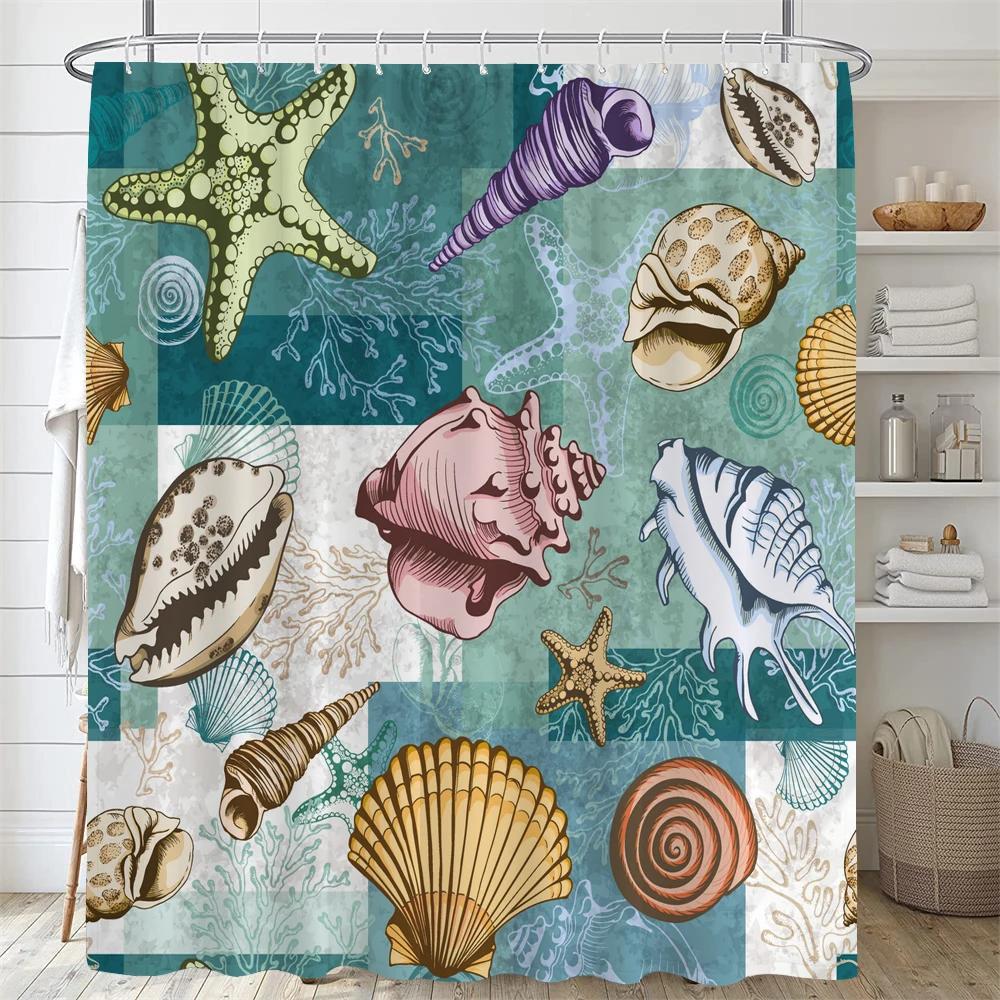 3D kreslená hviezdica, mušľa, morský motív Sprchový záves Polyester Nepremokavá látka Kúpeľňové závesy Dekorácia Deliaca stena 90x180cm35x71in