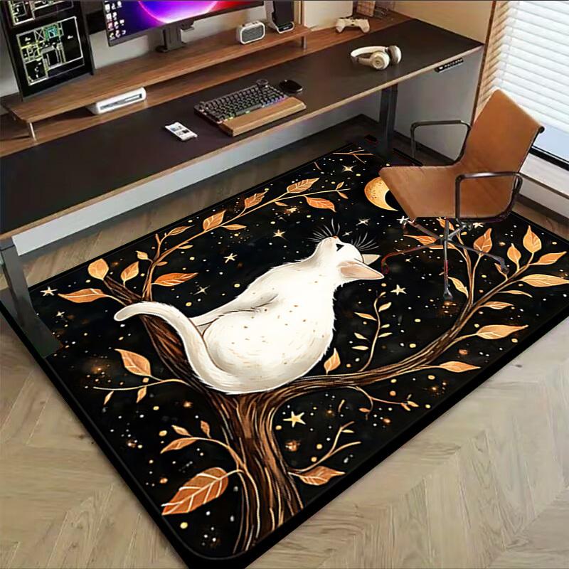 1pc cat moon Carpet Anti Slip Polyester Floor Mat for office.Bedroom