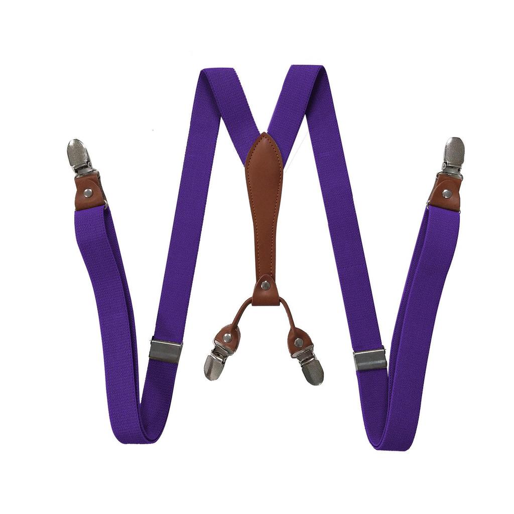 Unisex 2.5cm Elastic Leather Suspenders with 4 Clips
