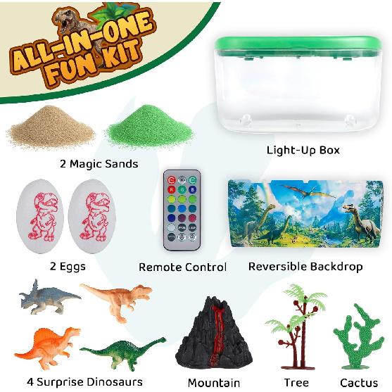 Dinosaur Terrarium Kit Gifts for Kids - DIY Night Light Up with Remote - Dinosaur Toys Arts and Crafts for Boys Fun Christmas Birthday Gifts for Ages