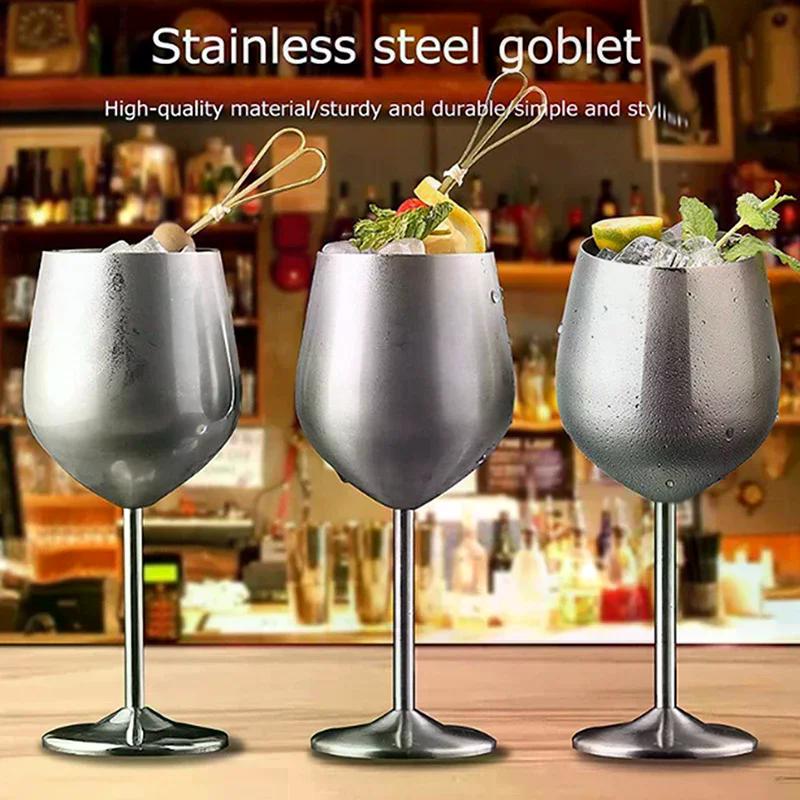 500ML Rostfritt Stål Bägare Rödvin Cocktailglas Okrossbart Metall Högt Champagneglas Bar KTV Europeisk Stil Bägarglas