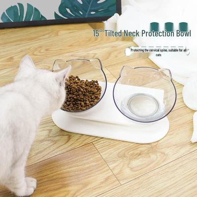 Double Transparent Cat & Dog Bowl with Stand - Slanted Design Protects Spine