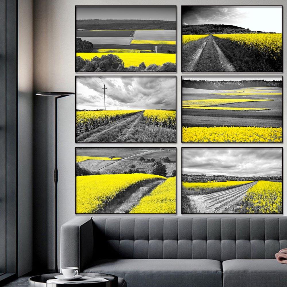 Retro Art Country Style Landscape Canvas Painting Rape Flower Sea Poster Office Wall Painting Living Room Home Decoration Mural No Frame