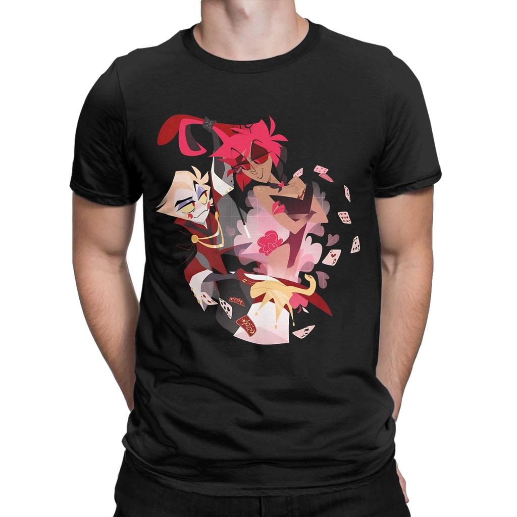 Lucifer Alastor Alakazam  TShirt Summer HHazbins Hotels Cotton TShirts For Couple Hippie Casual Tshirt Short Sleeve Top Tees