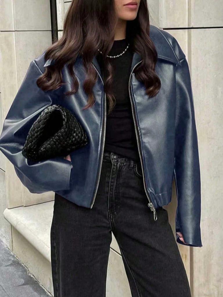 Motorcycle Windproof Leather Jacket Autumn New Loose Outerwear Fashion Women's Coat