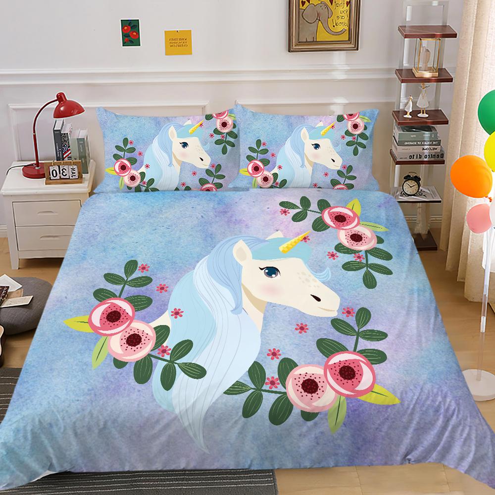2023 New Style 2/3 Pcs High Quality Bed Cover Set 3D Unicorn Printed Duvet Cover Set Highend Polyetser Quilt Cover Sets