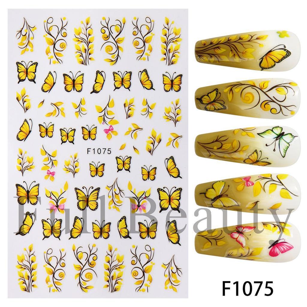 2pcs Autumn Flower Nail Stickers Y2K Butterfly Nail Supplies Nail Decals Cute Bee Fox Stickers For Nails Nail Art Decoration