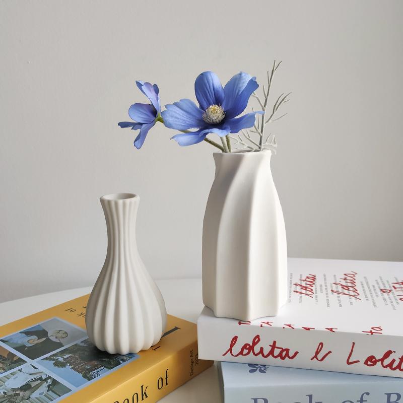 White Ceramic Vase Minimalist Modern Boho Vases For Home, Living Room, Office, Table Decor Aesthetic Flower Vase Wedding Gifts
