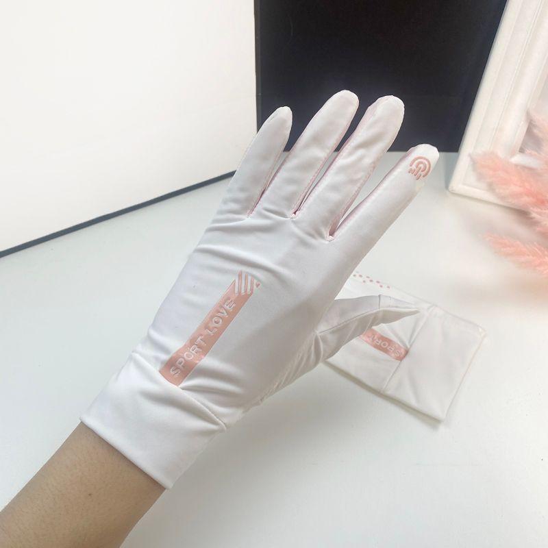 

Sun Protection Gloves for Women Summer Ice Silk Thin Breathable and UV-Resistant Riding Electric Car Driving Non Slip Exposed Two Finger Touch Screen Ice silk vertical label White One size