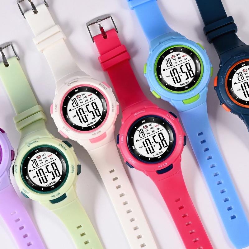 CE49 Trendy Student Watch Children's Watch Fashionable Night Light Waterproof PU Strap Pinhole Electronic Watch