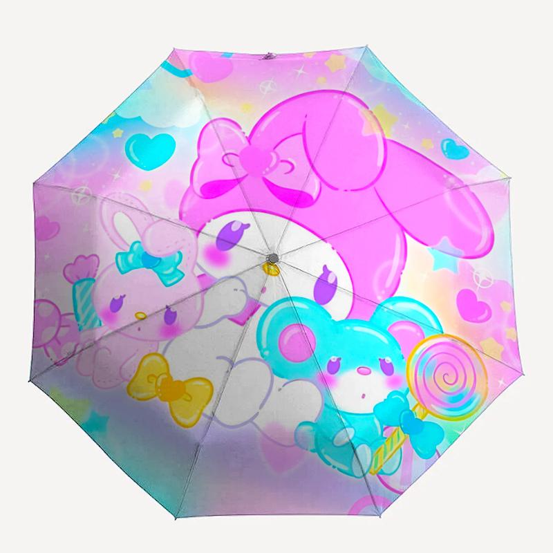 1pc My Melody & Friends Automatic Folding Umbrella - Portable 3-Fold Design with Iron Frame, Perfect for Fans, Travel, Daily Use, and Gifts!A078