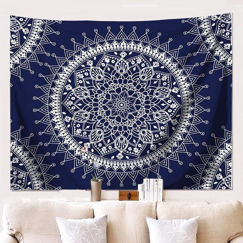 White Flower Mandala Star Moon Tapestry, Crescent Spiritual Wall Hanging for Bedroom Living Room Dorm Decor