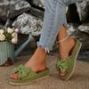 Women's Summer Wedge Thick-Soled Peep-Toe Bow Slide Sandals, Beach Casual Footwear, Available In Large Sizes.