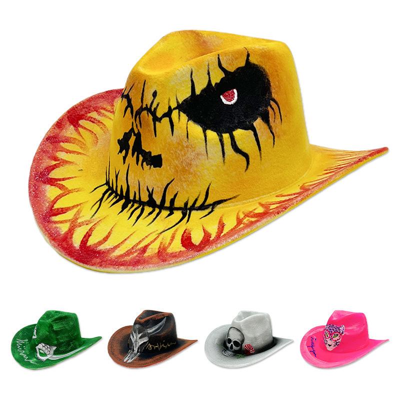 Halloween Hat Party Hand-painted Colorful Dance Performance Halloween Proms Christmas Cowboy Hats