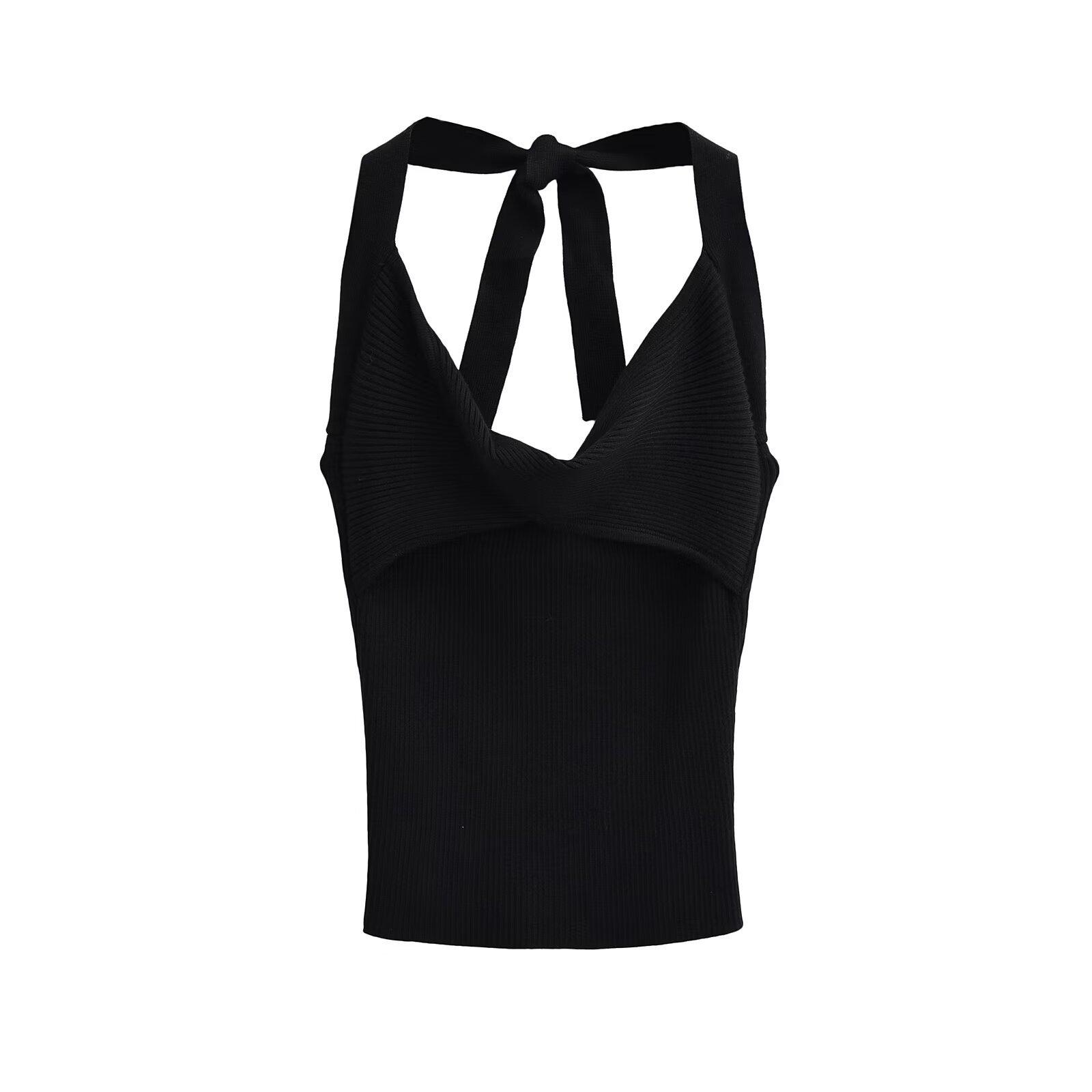 

Trendy Women s Backless Halter Crop Top - Sexy Bow Knit Sleeveless Style Medium чорний