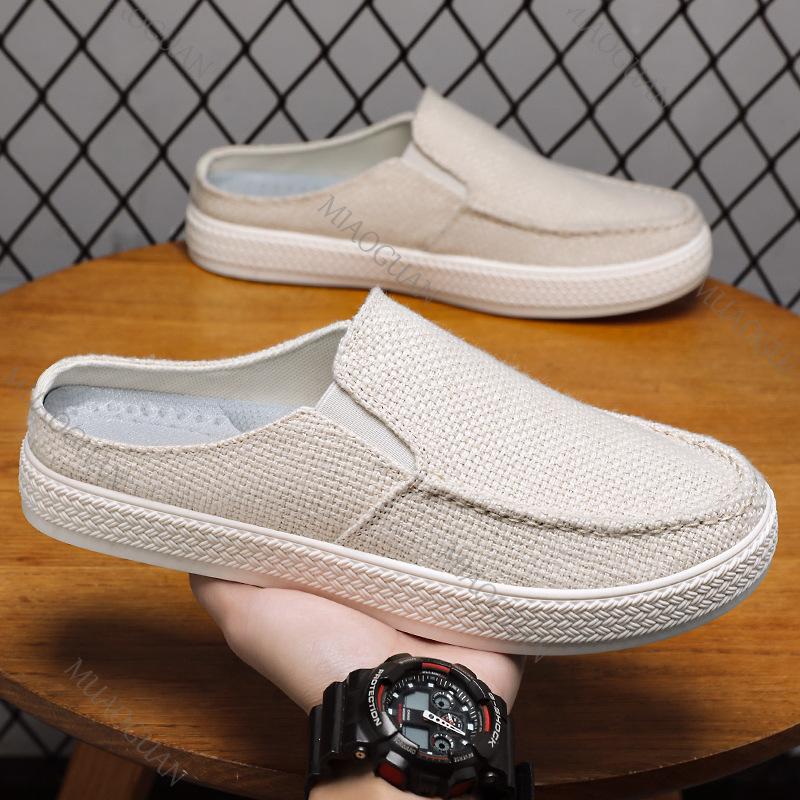 Half Slipper Man Shoes Summer Breathable Casual Comfortable Wearing Outside Slippers Home Men's Shoes Solid Color Baotou Slides
