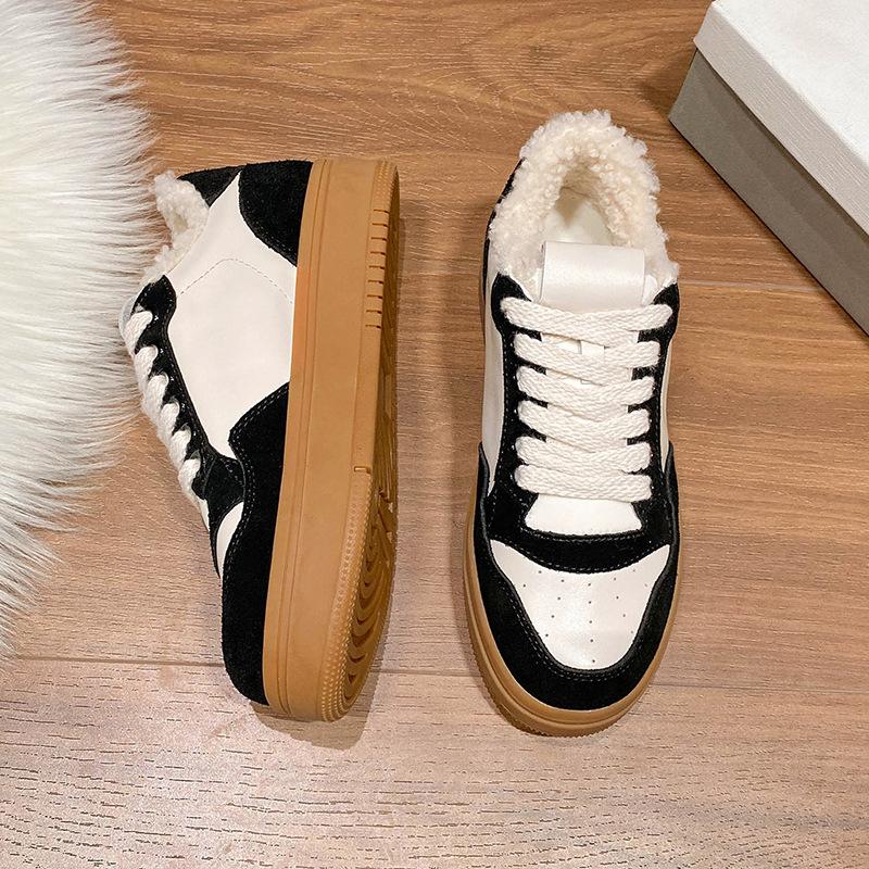 

Смешанные цвета ретро шерстяные теплые спортивные повседневные дышащие кроссовки на платформе корейский стиль износостойкие 20242 мода весна осень 40 чёрный