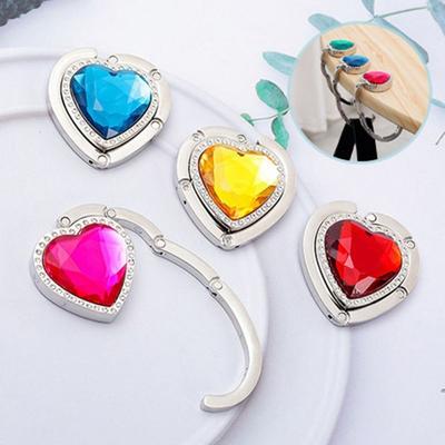 Fashion Rhinestone Folding Table Hook Bag Parts Love Shape Purse Bag Hanger Foldable Portable Handbag Hook Holder Travel