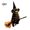Illuminated Ghost Tree Ornaments Halloween Flying with Witch Broom, Large Lighted Hanging Decoration Indoor Party Wall Decorations Hat for Lawn Patio