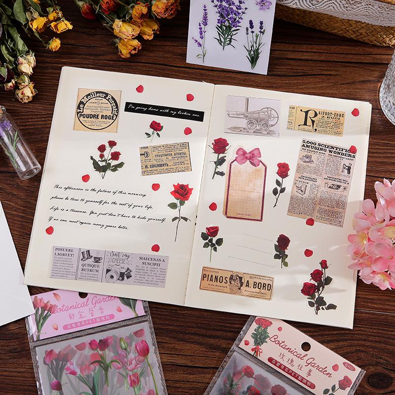 Retro Plant & Flower Stickers Pack: PET Waterproof Decals for Children's Journals & DIY Decor.