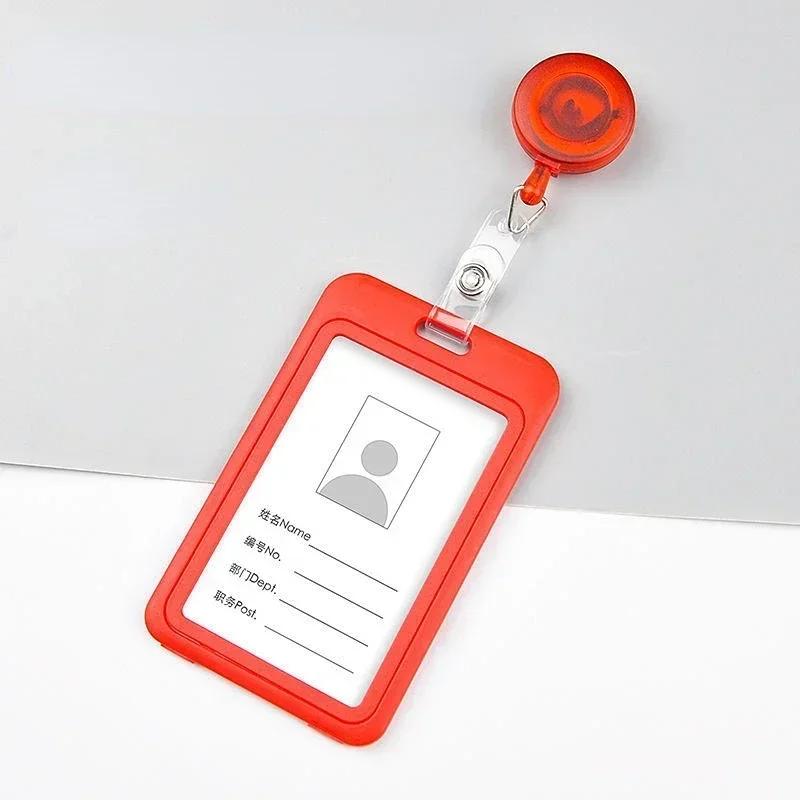 1Set Retractable Badge Holder Reel Staff Nurse Plastic Working ID Name Tag Holder Student Bus Pass Card Cover Case ID Sleeve